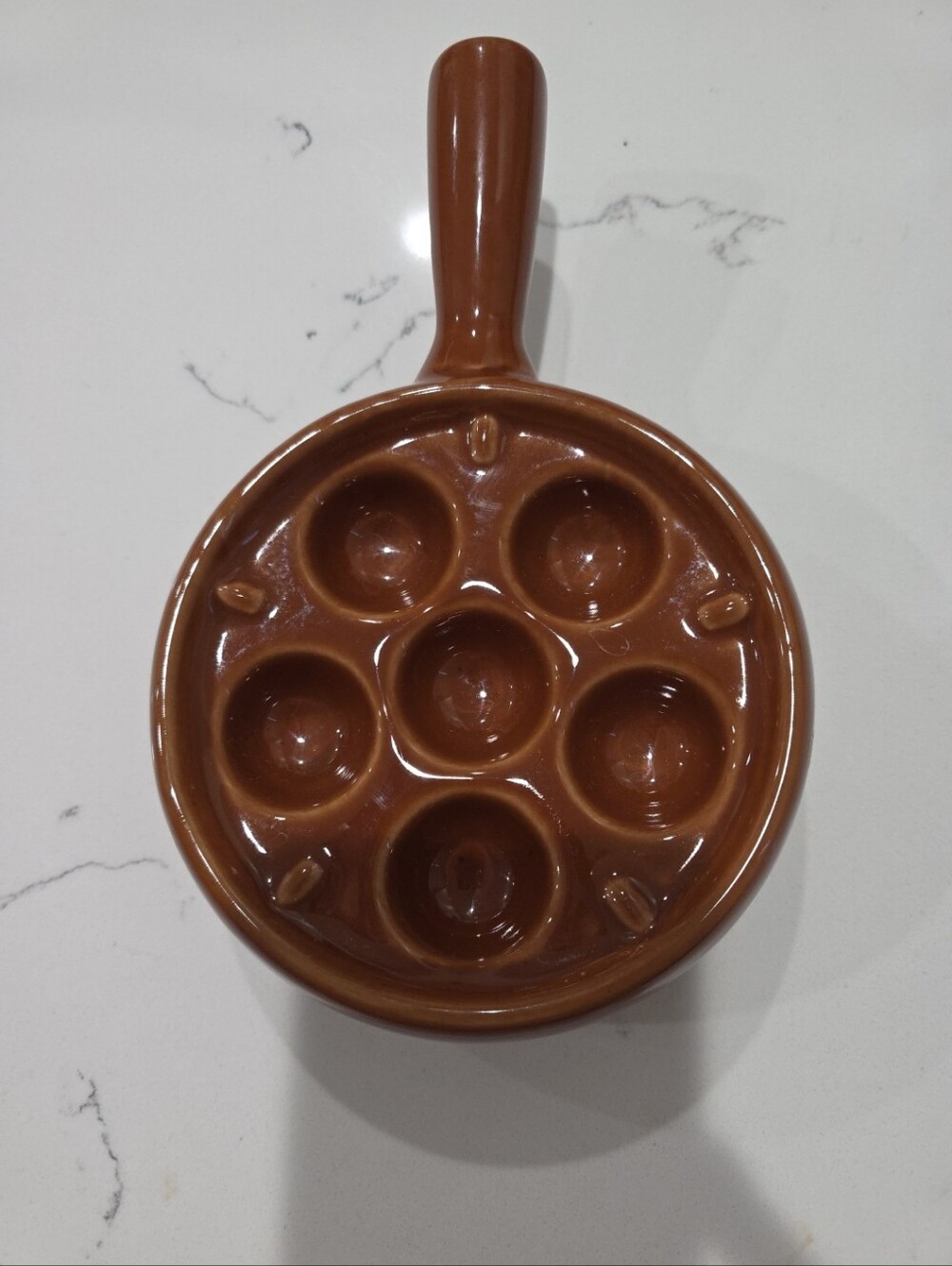 Brown 6 Hole Handled  Escargot Plate Baking Snails Dishes